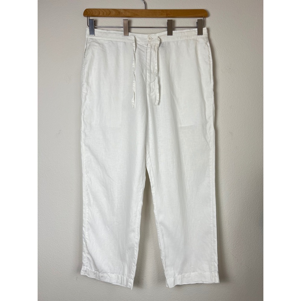Brandini Mens XL White 100% Linen Drawstring Straight‎ Leg Pants Beach Resort